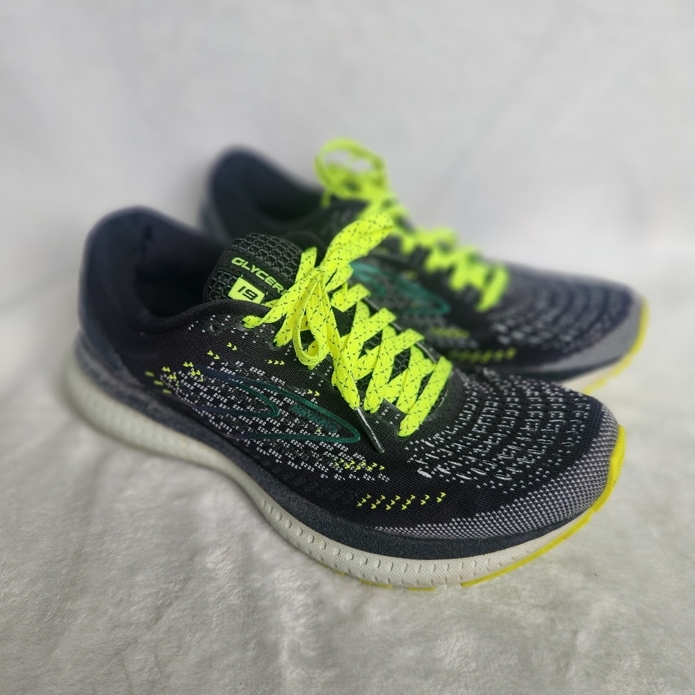 Brooks Glycerin 19‎ Womens Sz 7 Black Neon Yellow Running Shoes